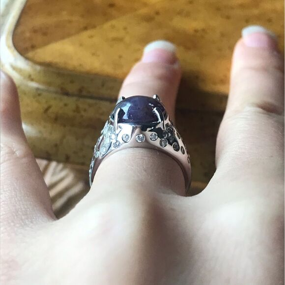 Natural Star Ruby Moissanite Sterling Silver Ring Size 6 - Picture 3 of 10